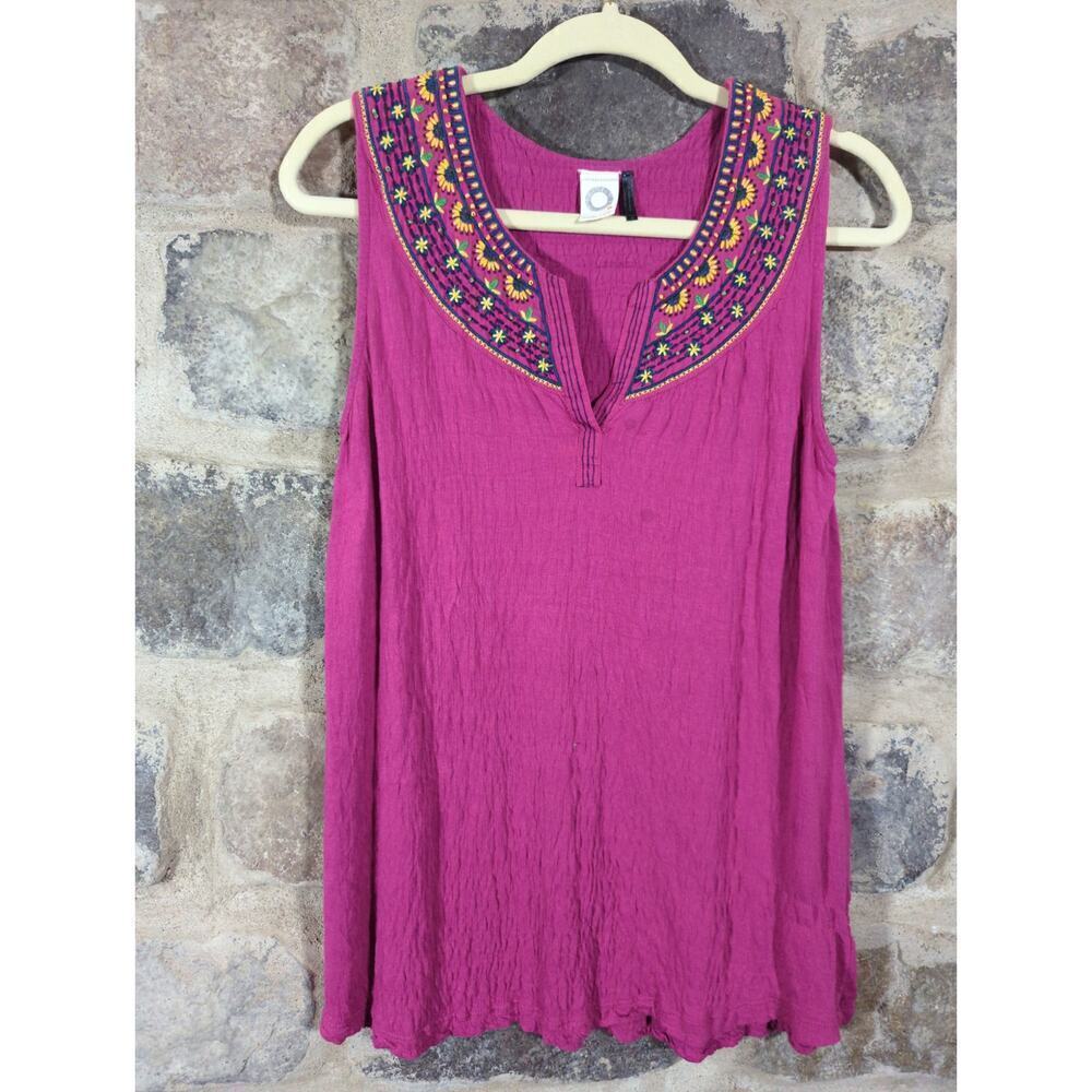 Anthropologie Akemi + Kin Vizela Tank Top Womens XS Pink Embroidered Tunic